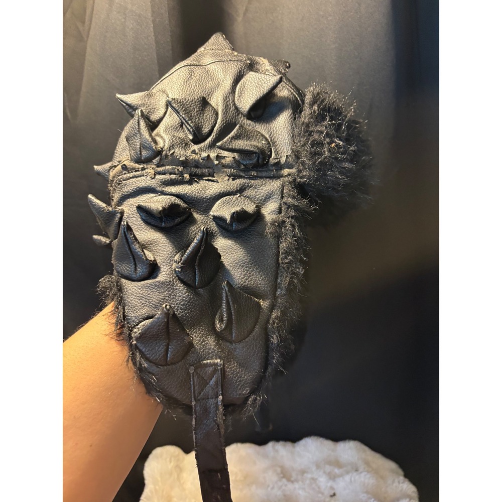 Spencers Gifts Black Faux Leather Spiked Trapper Hat Faux Fur Lined Punk Goth